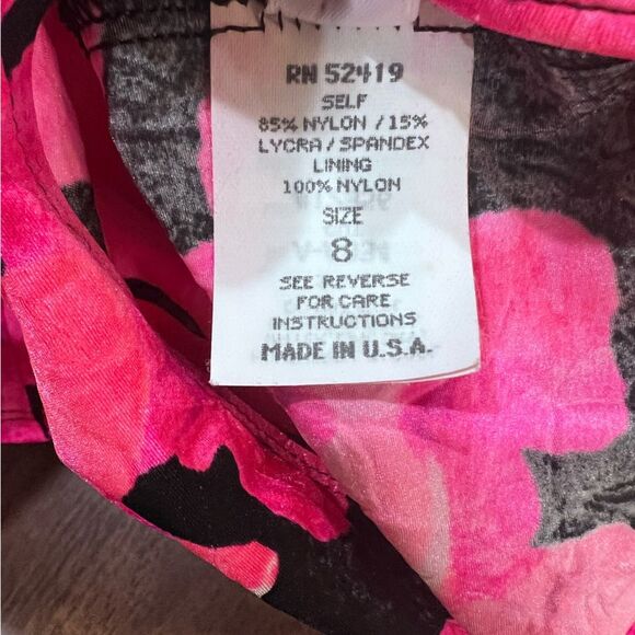 Vintage 90s La Blanca Hot Pink Black Floral High Cut Structured V Swimsuit 8 USA - Picture 9 of 11